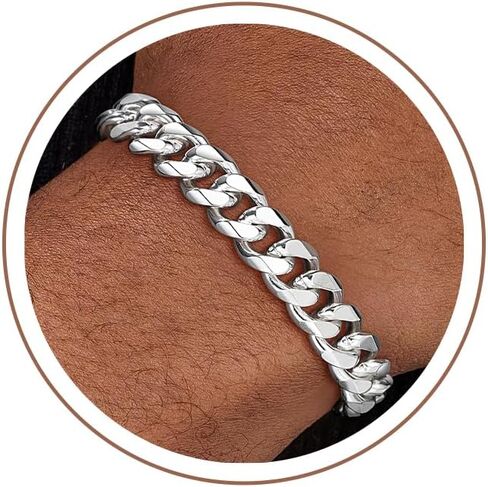 HIMSTORY Silver Bracelet for Men, 11mm 925 Sterling Silver Cuban Link Bracelet Diamond Cut Silver Bracelets Jewelry Gifts for Boyfriend Husband(8 Inches) in Saudi Arabia