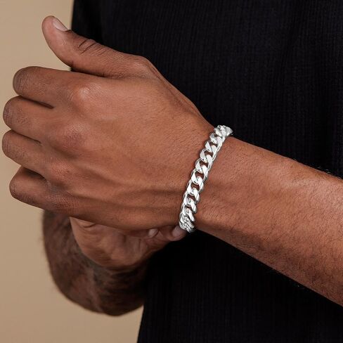 HIMSTORY Silver Bracelet for Men, 11mm 925 Sterling Silver Cuban Link Bracelet Diamond Cut Silver Bracelets Jewelry Gifts for Boyfriend Husband(8 Inches) in Saudi Arabia