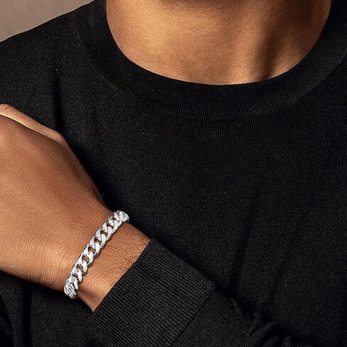 HIMSTORY Silver Bracelet for Men, 11mm 925 Sterling Silver Cuban Link Bracelet Diamond Cut Silver Bracelets Jewelry Gifts for Boyfriend Husband(8 Inches) in Saudi Arabia