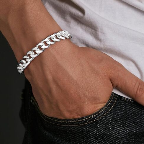 HIMSTORY Silver Bracelet for Men, 11mm 925 Sterling Silver Cuban Link Bracelet Diamond Cut Silver Bracelets Jewelry Gifts for Boyfriend Husband(8 Inches) in Saudi Arabia