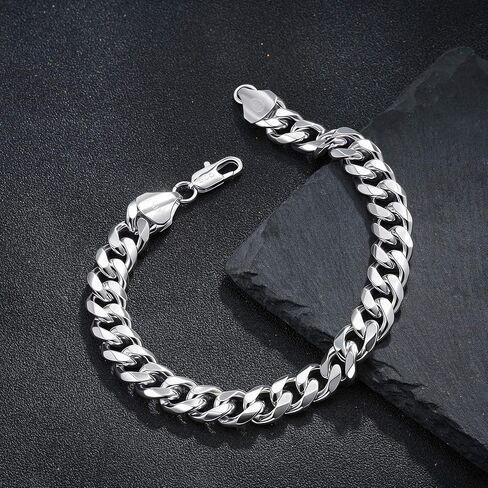 HIMSTORY Silver Bracelet for Men, 11mm 925 Sterling Silver Cuban Link Bracelet Diamond Cut Silver Bracelets Jewelry Gifts for Boyfriend Husband(8 Inches) in Saudi Arabia