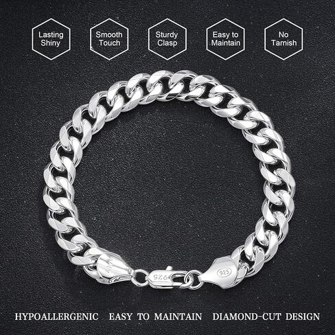HIMSTORY Silver Bracelet for Men, 11mm 925 Sterling Silver Cuban Link Bracelet Diamond Cut Silver Bracelets Jewelry Gifts for Boyfriend Husband(8 Inches) in Saudi Arabia