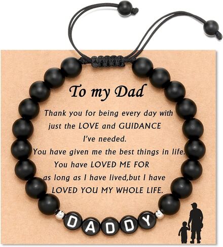 Black Beaded Bracelets for Dad Birthday Gift for Dad from Daughter Son Adjustable Mens Present with Daddy Patterns Cool Father’s day Anniversary Thanksgiving Christmas gifts for Man in Saudi Arabia