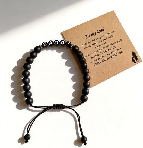 Black Beaded Bracelets for Dad Birthday Gift for Dad from Daughter Son Adjustable Mens Present with Daddy Patterns Cool Father’s day Anniversary Thanksgiving Christmas gifts for Man in Saudi Arabia