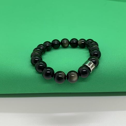 Handmade Men's Personalized Beaded Bracelet with Kids' Names Engraved on Gold or Silver Stainless Steel Beads with 10mm Natural Lava Rock,Yellow Tiger's Eye, Red Agate or Black Obsidian in Kuwait