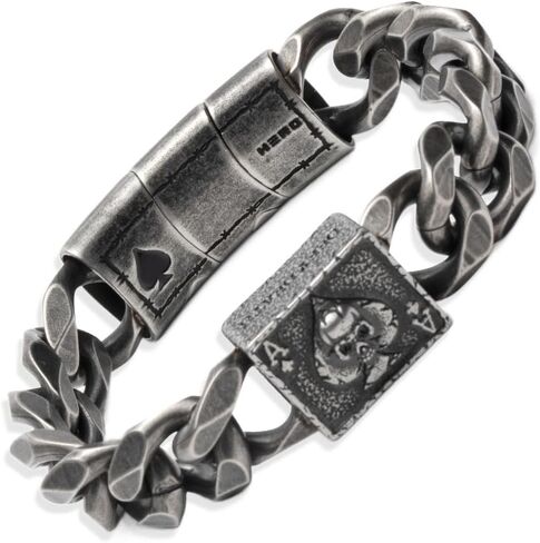Hero Company Cuban Link Bracelet for Men - ‘Revenant’s Wrath Ace of Spades’ Men’s Stainless Steel Bracelet - Helps Pair Veterans With A Service Dog or Shelter Dog in Saudi Arabia