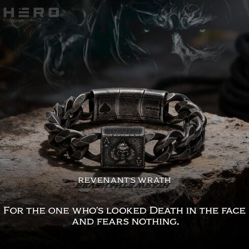 Hero Company Cuban Link Bracelet for Men - ‘Revenant’s Wrath Ace of Spades’ Men’s Stainless Steel Bracelet - Helps Pair Veterans With A Service Dog or Shelter Dog in Saudi Arabia