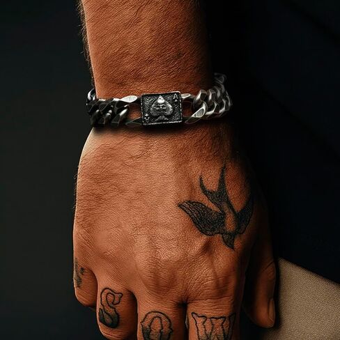 Hero Company Cuban Link Bracelet for Men - ‘Revenant’s Wrath Ace of Spades’ Men’s Stainless Steel Bracelet - Helps Pair Veterans With A Service Dog or Shelter Dog in Saudi Arabia