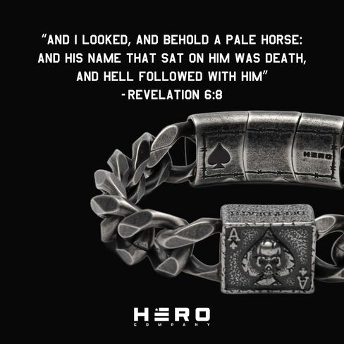 Hero Company Cuban Link Bracelet for Men - ‘Revenant’s Wrath Ace of Spades’ Men’s Stainless Steel Bracelet - Helps Pair Veterans With A Service Dog or Shelter Dog in Saudi Arabia