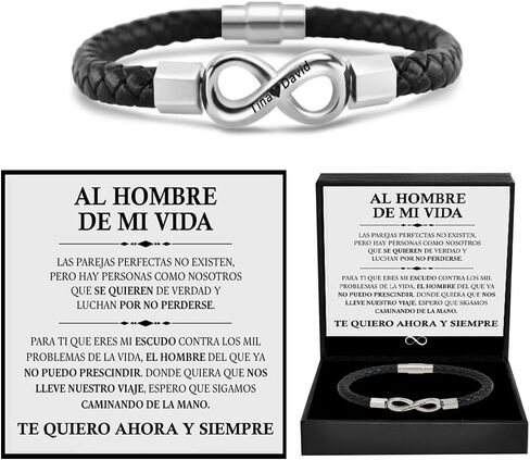 Spanish Card,To My Man,Personalized Custom Name From Wife & Girlfriend, Stainless Steel Braided Bracelet for Men, for Birthday, Anniversary,Father's Day,Valentine's Day,Christmas Gifts in Saudi Arabia