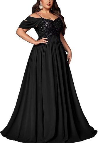 Women's Sequin Plus Size Wedding Guest Bridesmaid Dresses Maxi Gown for Formal Prom Cocktail Party Evening Events in Saudi Arabia