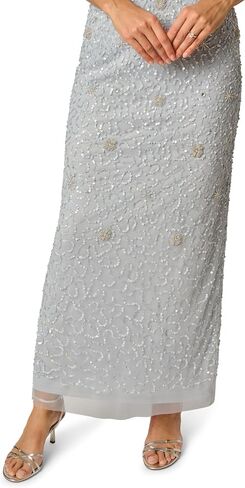 Adrianna Papell Women's Beaded Mesh Evening Gown - Floor Length Gala Dress with Beaded Floral Motifs & Back Slit in Kuwait