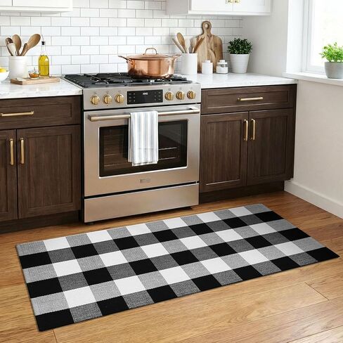 KOZYFLY Buffalo Plaid Area Rugs 2x4.3 Ft Black and White Rug Washable Front Door Mat Woven Cotton Indoor Outdoor Rug for Front Porch Kitchen Entryway Patio Farmhouse Checkered Doormat in Saudi Arabia