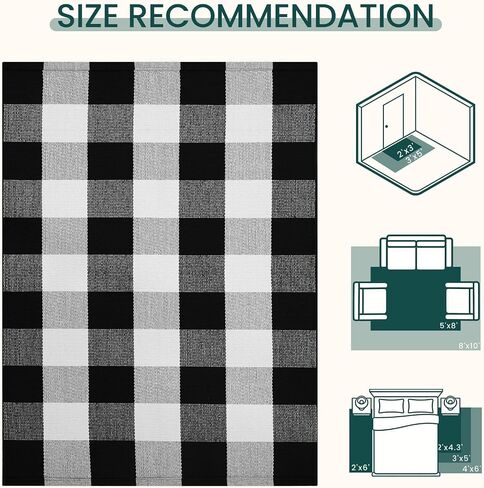 KOZYFLY Buffalo Plaid Area Rugs 2x4.3 Ft Black and White Rug Washable Front Door Mat Woven Cotton Indoor Outdoor Rug for Front Porch Kitchen Entryway Patio Farmhouse Checkered Doormat in Saudi Arabia