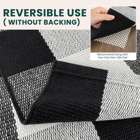 KOZYFLY Buffalo Plaid Area Rugs 2x4.3 Ft Black and White Rug Washable Front Door Mat Woven Cotton Indoor Outdoor Rug for Front Porch Kitchen Entryway Patio Farmhouse Checkered Doormat in Saudi Arabia