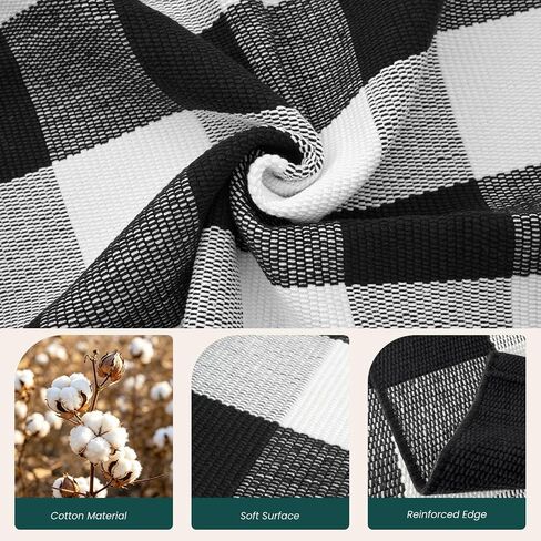 KOZYFLY Buffalo Plaid Area Rugs 2x4.3 Ft Black and White Rug Washable Front Door Mat Woven Cotton Indoor Outdoor Rug for Front Porch Kitchen Entryway Patio Farmhouse Checkered Doormat in Saudi Arabia