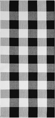 KOZYFLY Buffalo Plaid Area Rugs 2x4.3 Ft Black and White Rug Washable Front Door Mat Woven Cotton Indoor Outdoor Rug for Front Porch Kitchen Entryway Patio Farmhouse Checkered Doormat in Saudi Arabia
