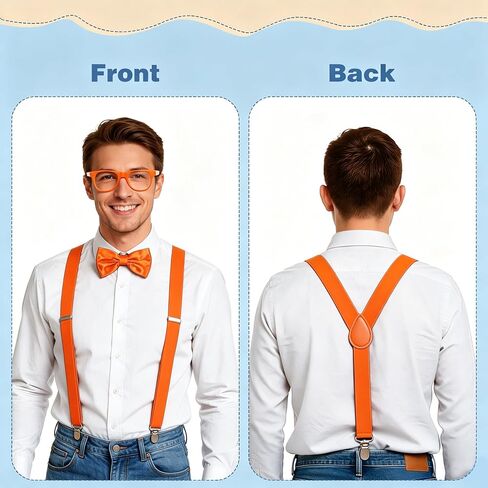 4PCS Halloween Costume Accessories Set for Adults - Blue & Orange Hat, Orange Suspender, Bow-tie and Glasses for Men Women Themed Party Dress Up in Saudi Arabia