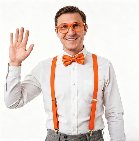 4PCS Halloween Costume Accessories Set for Adults - Blue & Orange Hat, Orange Suspender, Bow-tie and Glasses for Men Women Themed Party Dress Up in Saudi Arabia