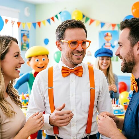 4PCS Halloween Costume Accessories Set for Adults - Blue & Orange Hat, Orange Suspender, Bow-tie and Glasses for Men Women Themed Party Dress Up in Saudi Arabia