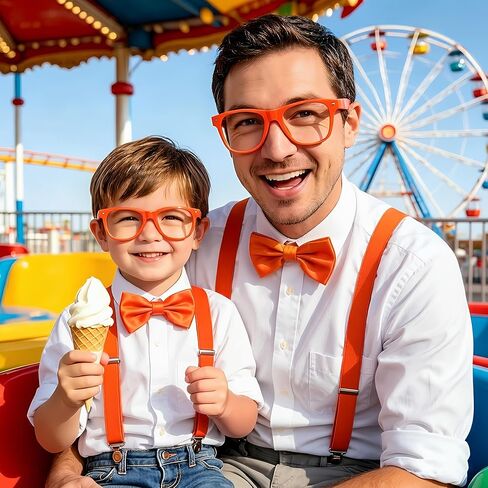 4PCS Halloween Costume Accessories Set for Adults - Blue & Orange Hat, Orange Suspender, Bow-tie and Glasses for Men Women Themed Party Dress Up in Saudi Arabia