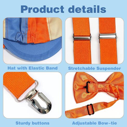 4PCS Halloween Costume Accessories Set for Adults - Blue & Orange Hat, Orange Suspender, Bow-tie and Glasses for Men Women Themed Party Dress Up in Saudi Arabia