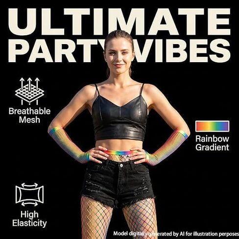 Rainbow Fishnets,Pride Rainbow Fishnets Stockings Tights, Fishnet Gloves And Tights Set for Women, Pride Party Costume Fingerless Arm Sleeves Stockings in Saudi Arabia