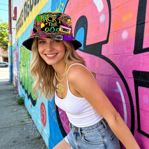 80s 90s Hip Hop Costume Kit Accessories Set for Women Men Rapper Outfits Bucket Hat Headband Ring Gold Dollar Sign Chain Sunglasses Retro Neon Cassette Tape Earrings Bamboo Hoop Earrings in Saudi Arabia