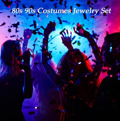 80s 90s Hip Hop Costume Kit Accessories Set for Women Men Rapper Outfits Bucket Hat Headband Ring Gold Dollar Sign Chain Sunglasses Retro Neon Cassette Tape Earrings Bamboo Hoop Earrings in Saudi Arabia