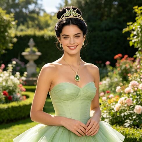 Princess Crown Costume Accessories for Women Adult, Green Tiara and Necklace Set for Halloween Dress Up in Saudi Arabia