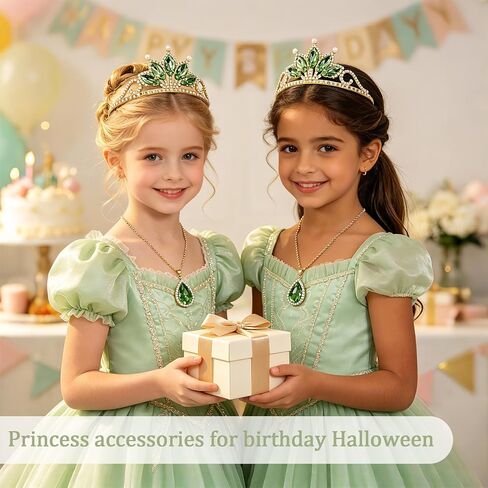 Princess Crown Costume Accessories for Women Adult, Green Tiara and Necklace Set for Halloween Dress Up in Saudi Arabia