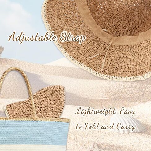 Summer Straw Beach Sun Hat for Women UV Production Floppy Travel Bucket Hat Foldable Packable Hats in Kuwait