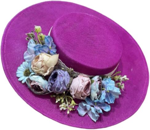 Women Victorian Tea Party Sun Hat Flowers Straw Hats Tea Party Wedding Hats Vintage Flowers Flat Wide Brim Straw Hat in Saudi Arabia