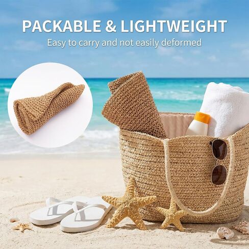 Summer Straw Hats for Women Foldable Beach Wide Brim Packable Sun Hat Brown in Saudi Arabia