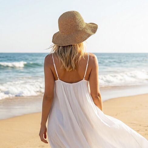 Summer Straw Hats for Women Foldable Beach Wide Brim Packable Sun Hat Brown in Saudi Arabia