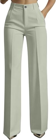 Dress Pants Women Business Casual Straight Wide Leg Work Slacks Stretchy High Waisted Office Trousers with Pockets in Saudi Arabia