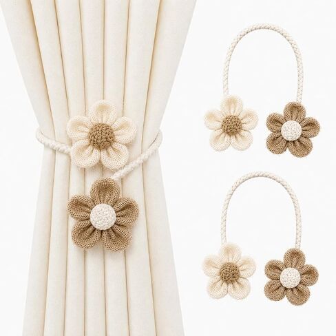 Curtain Ropes Tiebacks, 2 Pack Boho Farmhouse Curtain Holdbacks for Thin Sheer Curtains, Simple Elegant DIY Rope Ties for Office Bedroom Living Room Decoration (Beige & Coffee) in Saudi Arabia