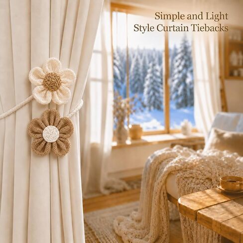Curtain Ropes Tiebacks, 2 Pack Boho Farmhouse Curtain Holdbacks for Thin Sheer Curtains, Simple Elegant DIY Rope Ties for Office Bedroom Living Room Decoration (Beige & Coffee) in Saudi Arabia