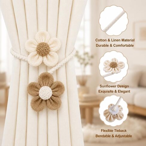 Curtain Ropes Tiebacks, 2 Pack Boho Farmhouse Curtain Holdbacks for Thin Sheer Curtains, Simple Elegant DIY Rope Ties for Office Bedroom Living Room Decoration (Beige & Coffee) in Saudi Arabia