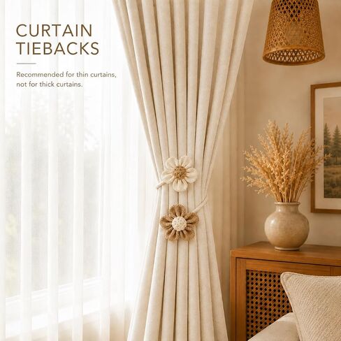 Curtain Ropes Tiebacks, 2 Pack Boho Farmhouse Curtain Holdbacks for Thin Sheer Curtains, Simple Elegant DIY Rope Ties for Office Bedroom Living Room Decoration (Beige & Coffee) in Saudi Arabia