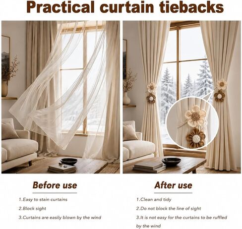 Curtain Ropes Tiebacks, 2 Pack Boho Farmhouse Curtain Holdbacks for Thin Sheer Curtains, Simple Elegant DIY Rope Ties for Office Bedroom Living Room Decoration (Beige & Coffee) in Saudi Arabia