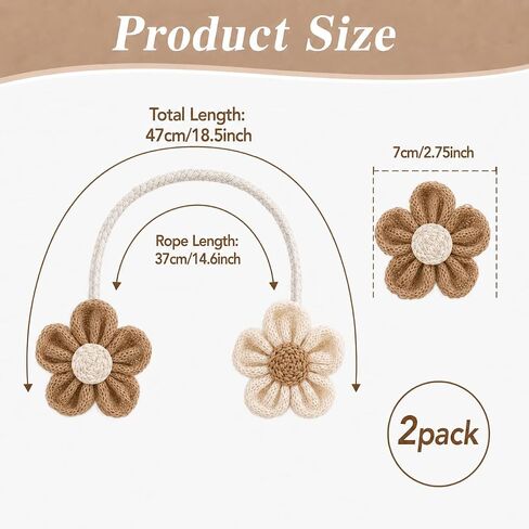Curtain Ropes Tiebacks, 2 Pack Boho Farmhouse Curtain Holdbacks for Thin Sheer Curtains, Simple Elegant DIY Rope Ties for Office Bedroom Living Room Decoration (Beige & Coffee) in Saudi Arabia