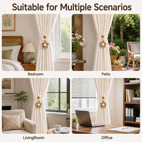 Curtain Ropes Tiebacks, 2 Pack Boho Farmhouse Curtain Holdbacks for Thin Sheer Curtains, Simple Elegant DIY Rope Ties for Office Bedroom Living Room Decoration (Beige & Coffee) in Saudi Arabia