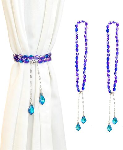 Magnetic Curtain Tiebacks, 2 Pack Colorful Crystal Curtain Drapery Holdbacks, Boho Curtain Ties for Home Office Decorative (Purple) in Saudi Arabia
