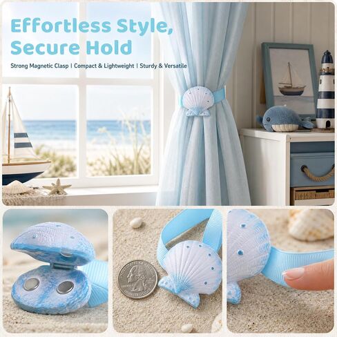 Magnetic Shell Curtain Tiebacks 2Pcs Curtain Tie Back Hooks Creative Drapery Fasteners for Living Room Bedroom Bathroom Home Decor in Saudi Arabia