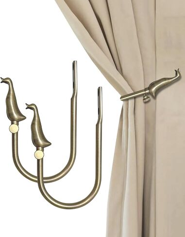 Antique Brass Curtain Holdbacks 2 Pack, Metal Duck Design Tiebacks Wall Mounted - Decorative Holders for Drapes & Curtains, Heavy Duty Pull Back Hooks in Saudi Arabia