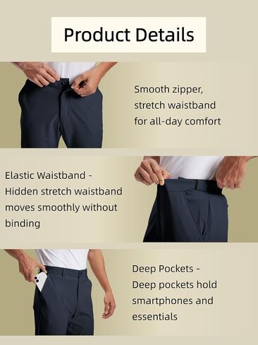 HDL Men's Golf Pants Work Travel Gear Quick Dry Stretch 4 Pockets | Grip waistband. Anti-friction strip. Zipper fly. Deep pocket (6.7" phone). Rear snap. Quick-dry, water-resist. in Saudi Arabia