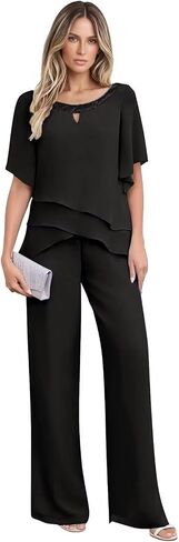 2 Pieces Mother of The Bride Pantsuits for Wedding Guest Chiffon Formal Women Dressy Outfit KW017 in Saudi Arabia