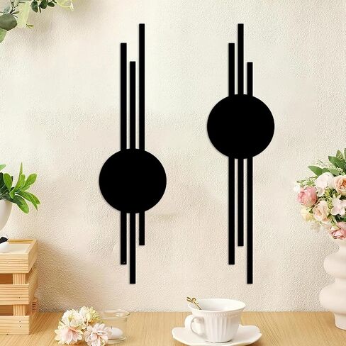 DUOOLN 2Pcs Abstract Metal Wall Decor, Black Modern Geometric Hanging Paintings, Minimalist Line Art Sculpture, Living Room Bedroom Bathroom Office Farmhouse Decoration-15.7x3.85in in Saudi Arabia
