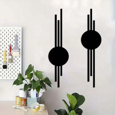 DUOOLN 2Pcs Abstract Metal Wall Decor, Black Modern Geometric Hanging Paintings, Minimalist Line Art Sculpture, Living Room Bedroom Bathroom Office Farmhouse Decoration-15.7x3.85in in Saudi Arabia